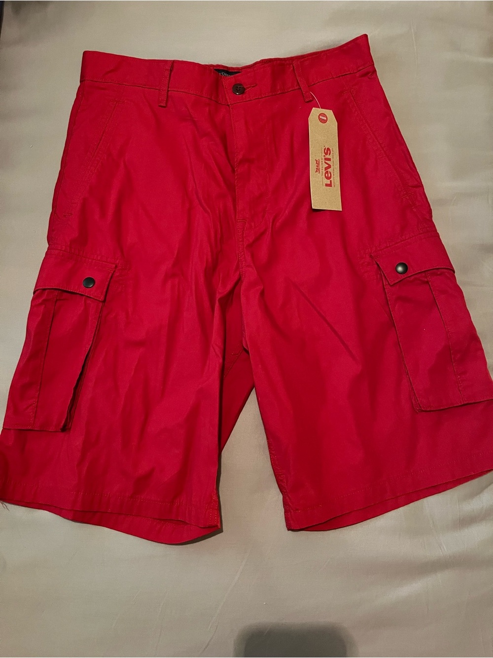 Levi's Men's Bright Red Cargo Shorts with Pockets